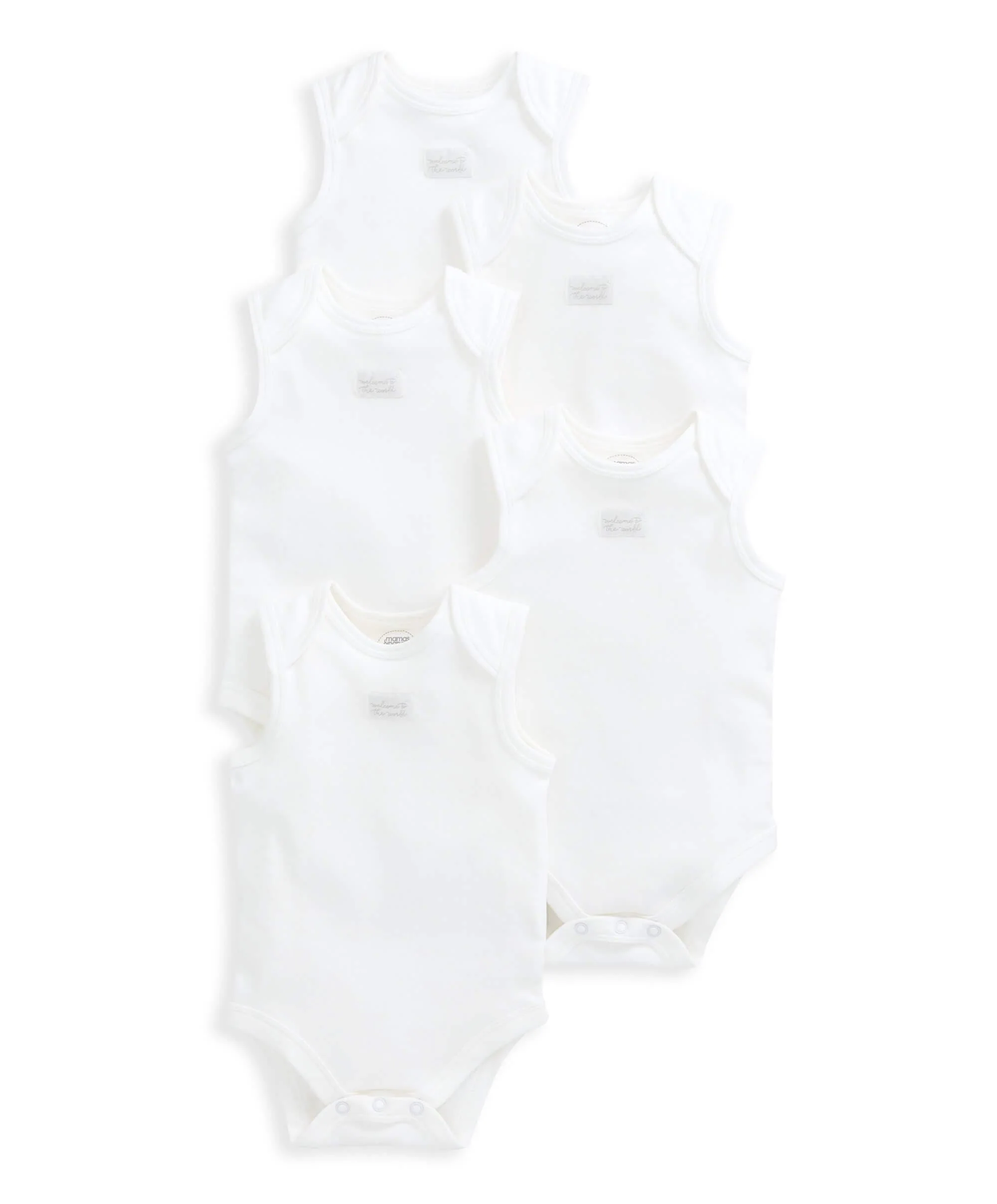 Organic Cotton Sleeveless Bodysuits (5 Pack) - White - Image 3