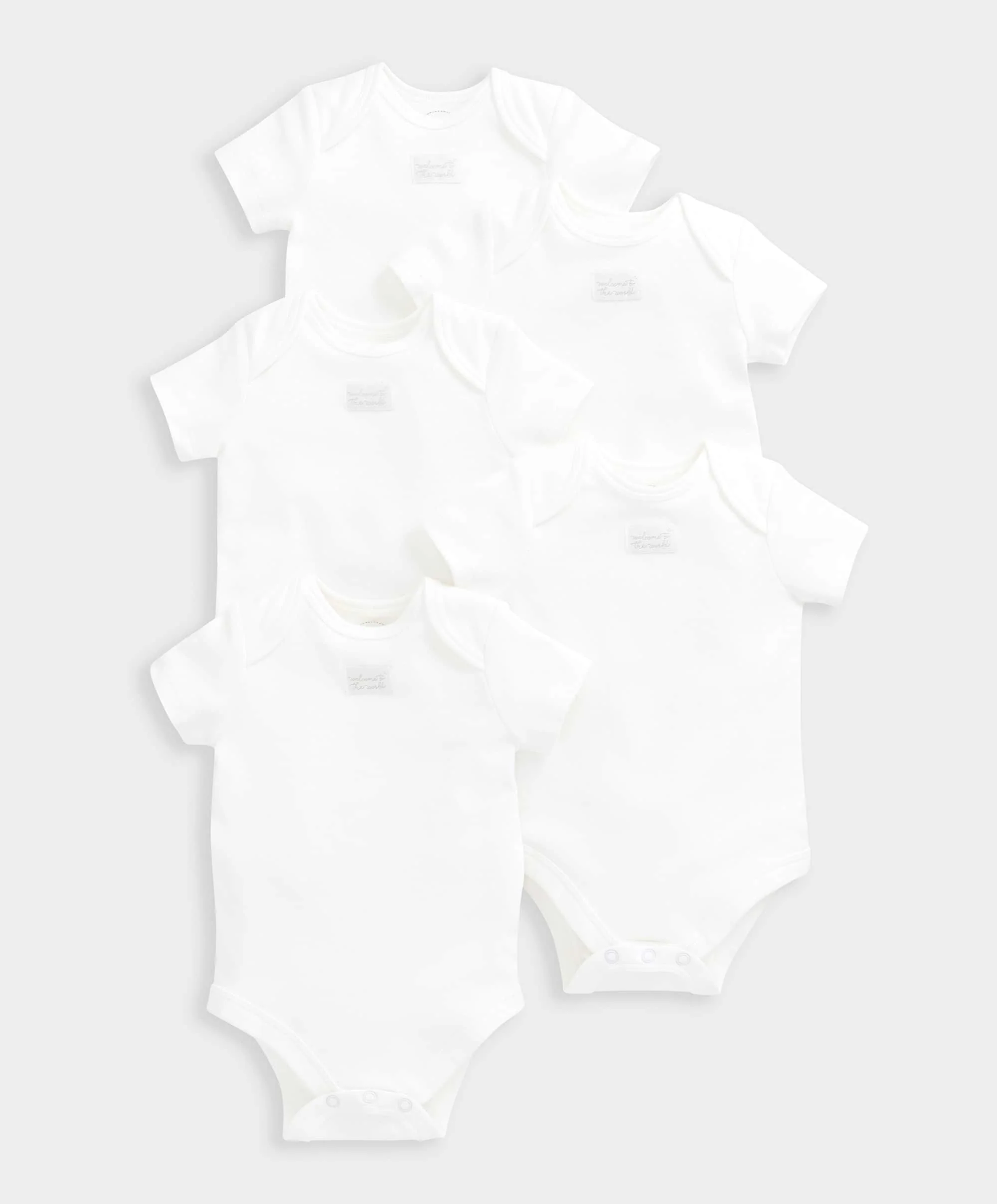 Organic Cotton Shortsleeved Bodysuits (5 Pack) - White - Image 4