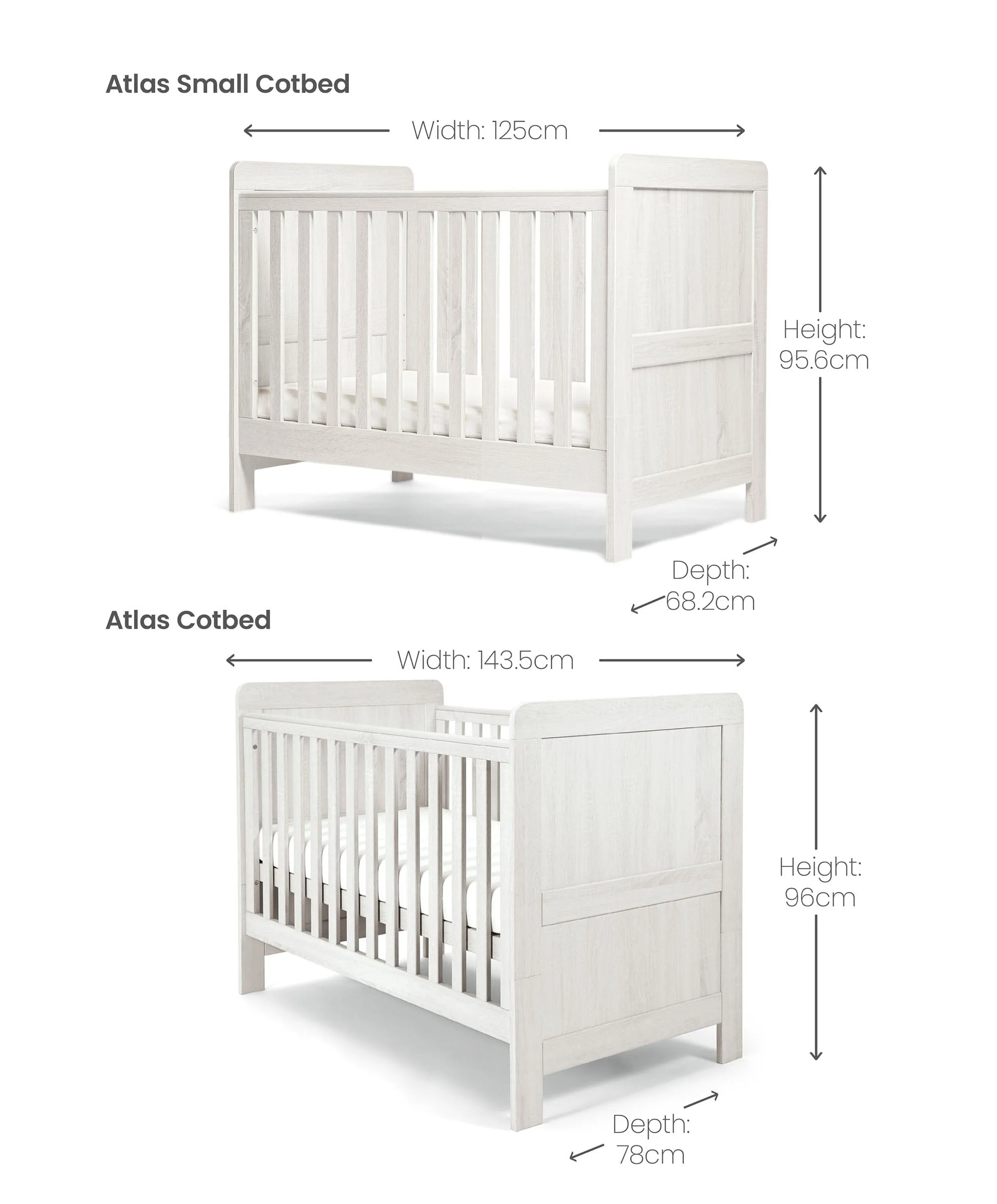 Atlas 3 Piece Small Cotbed Range with Dresser Changer & Wardrobe - White - Image 6