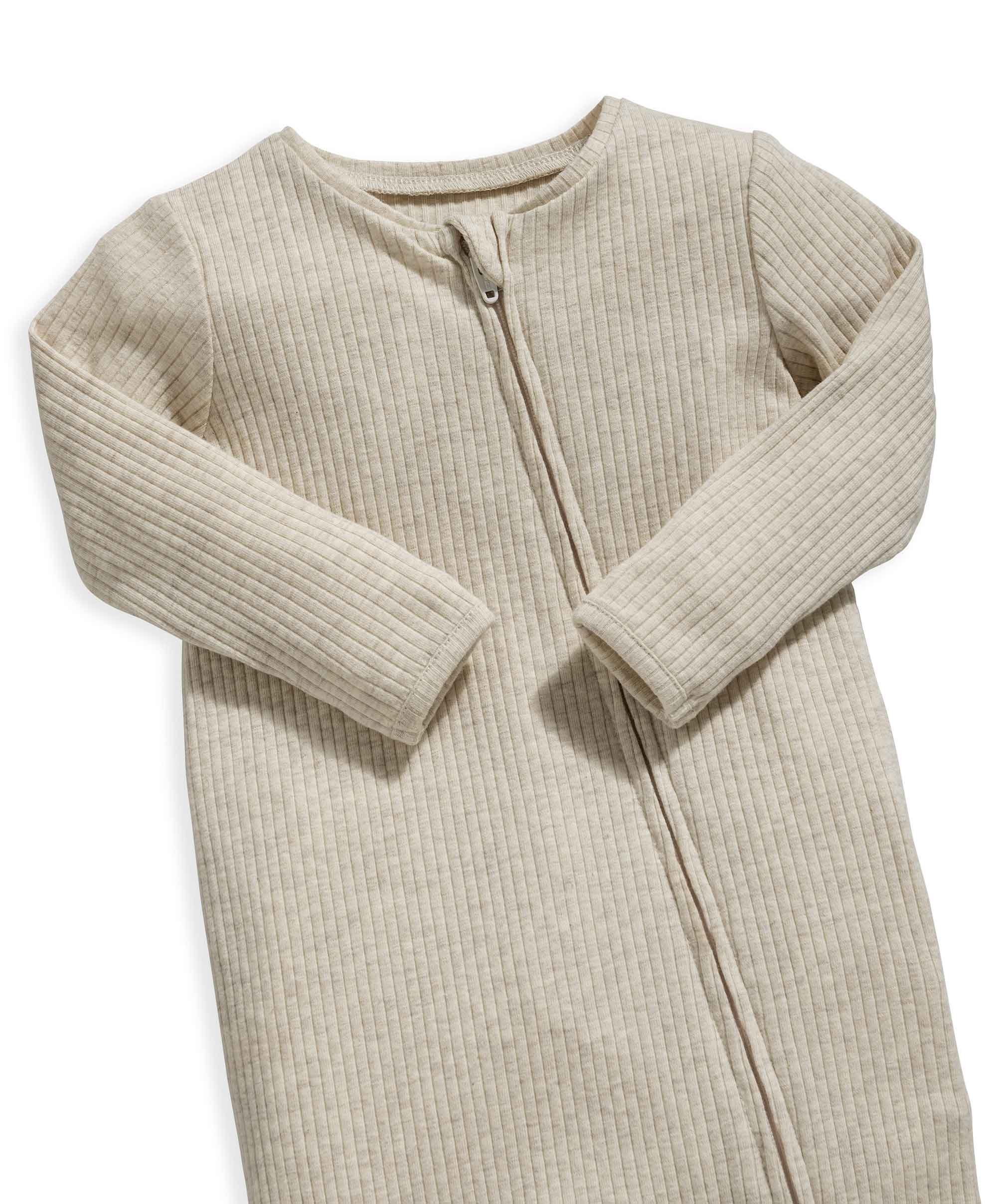 Organic Cotton Ribbed Sleepsuit - Oatmeal - Image 10