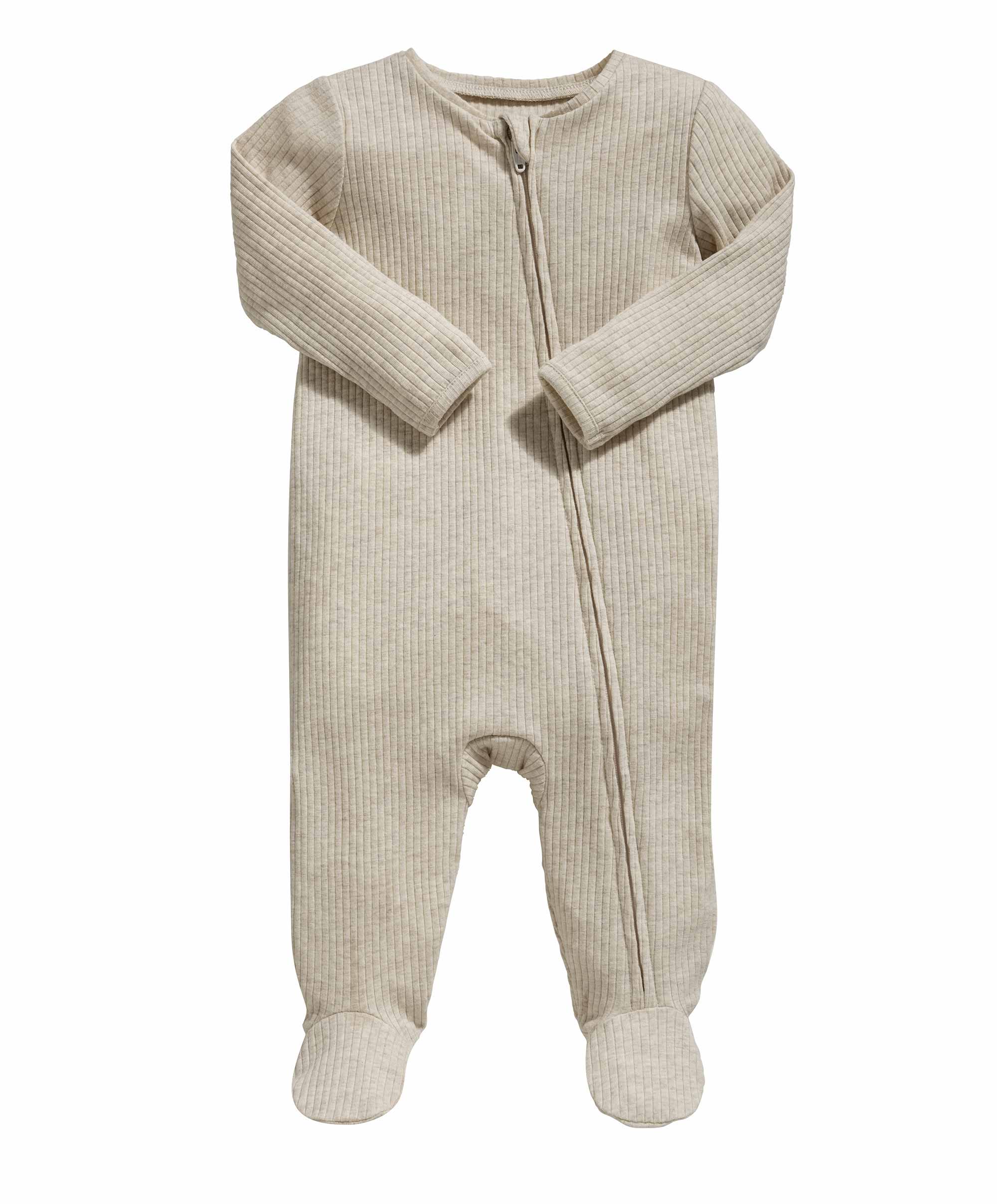Organic Cotton Ribbed Sleepsuit - Oatmeal - Image 3