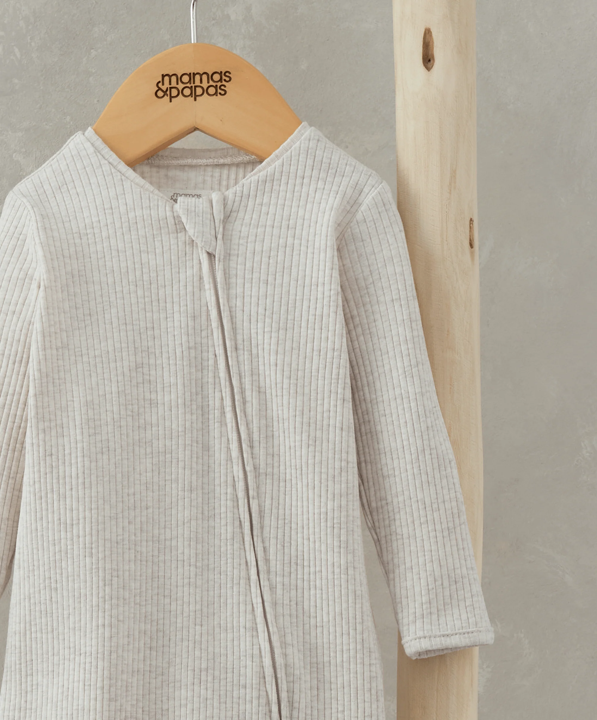 Organic Cotton Ribbed Sleepsuit - Oatmeal - Image 7