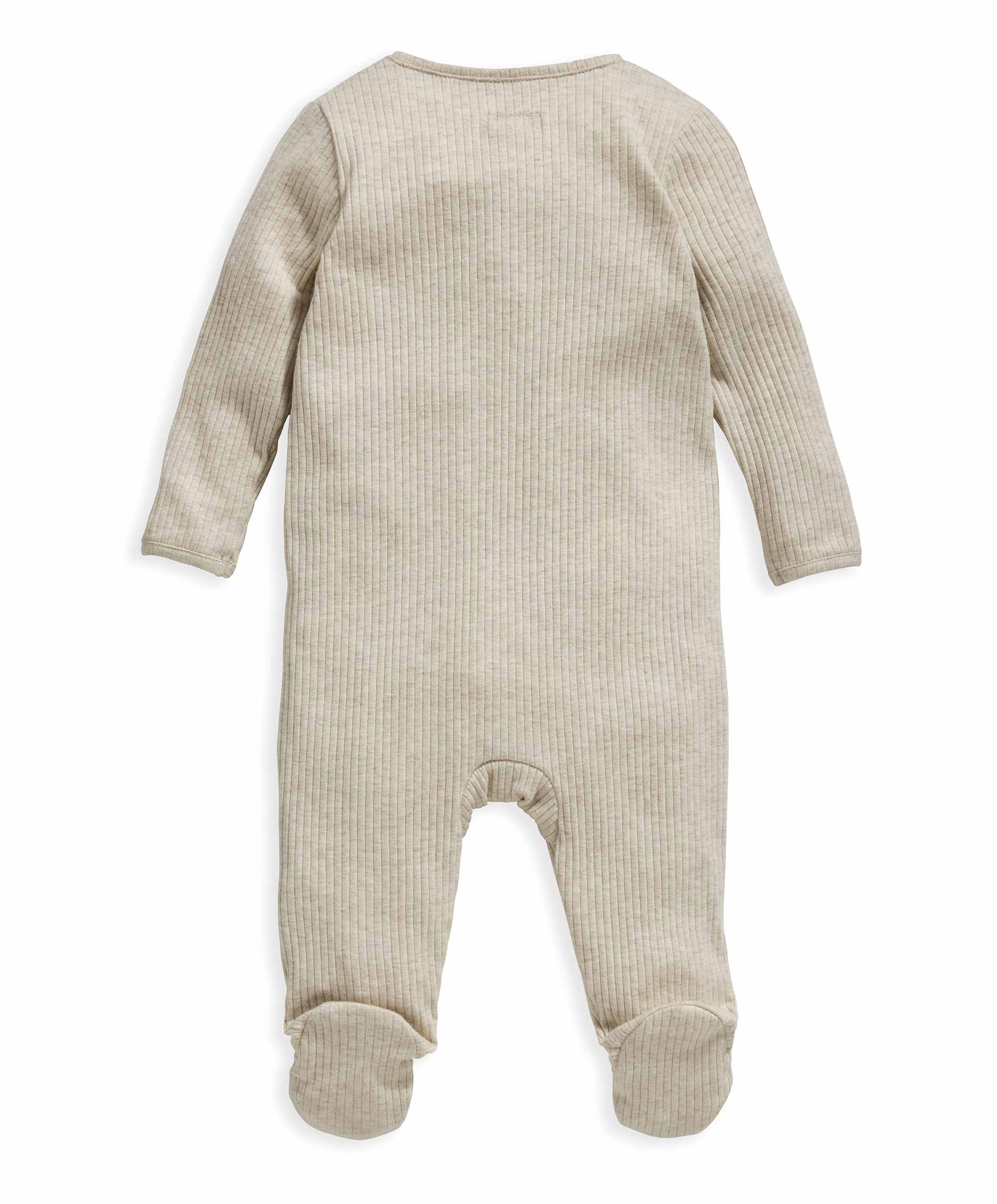 Organic Cotton Ribbed Sleepsuit - Oatmeal - Image 9