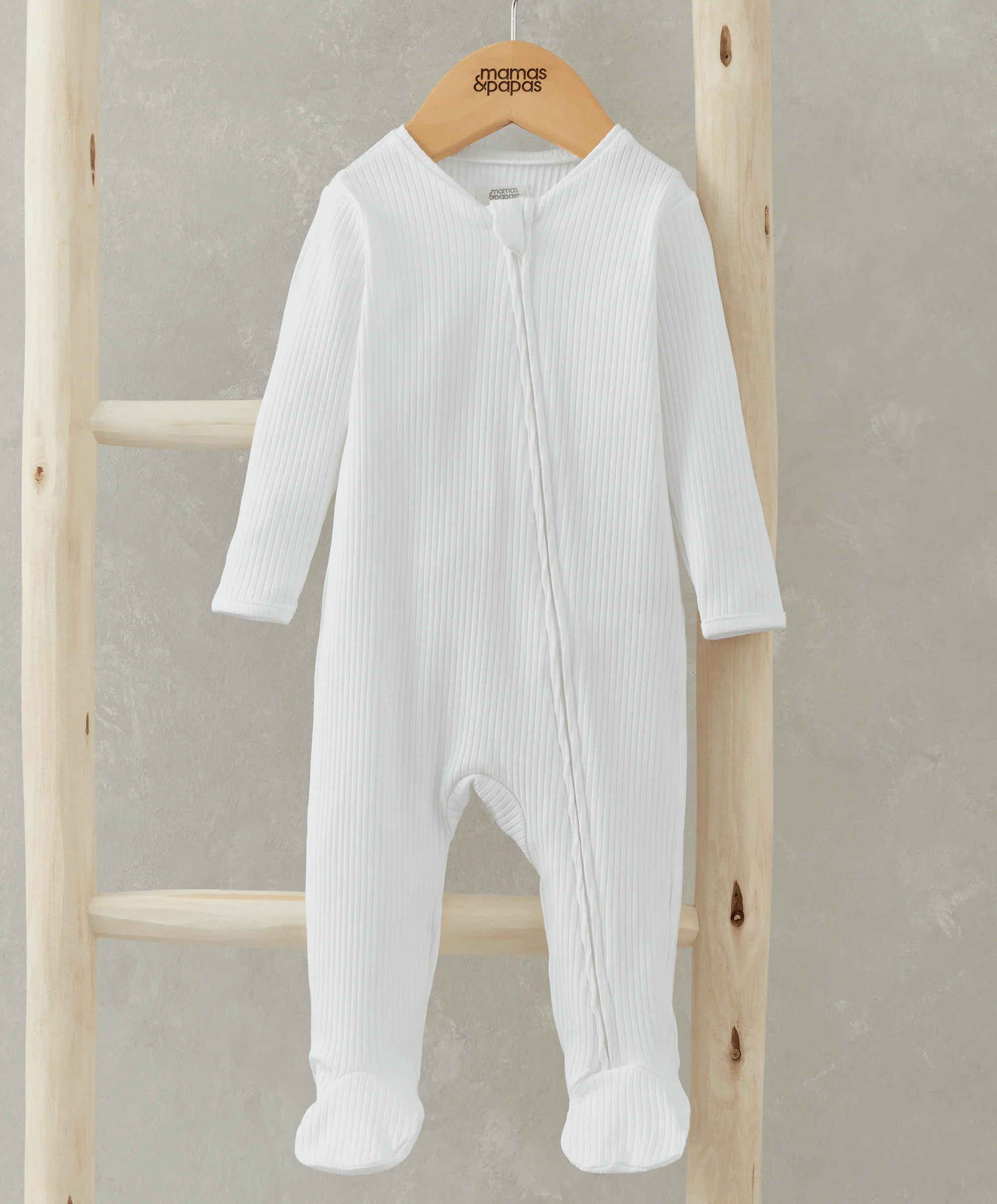 Organic Cotton Ribbed Sleepsuit - White - Image 5