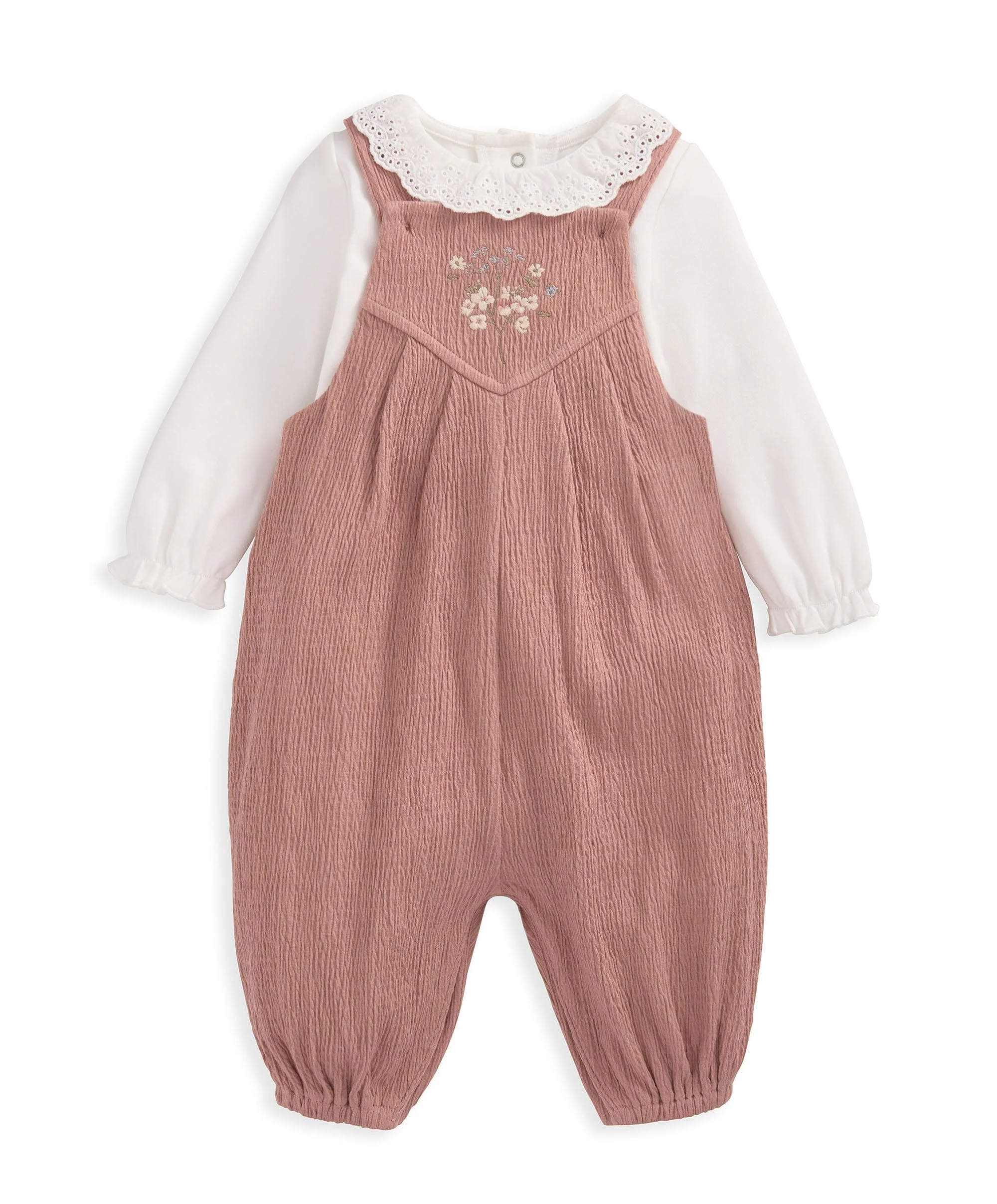 Crinkle Dungarees & Bodysuit Outfit Set - Pink - Image 3