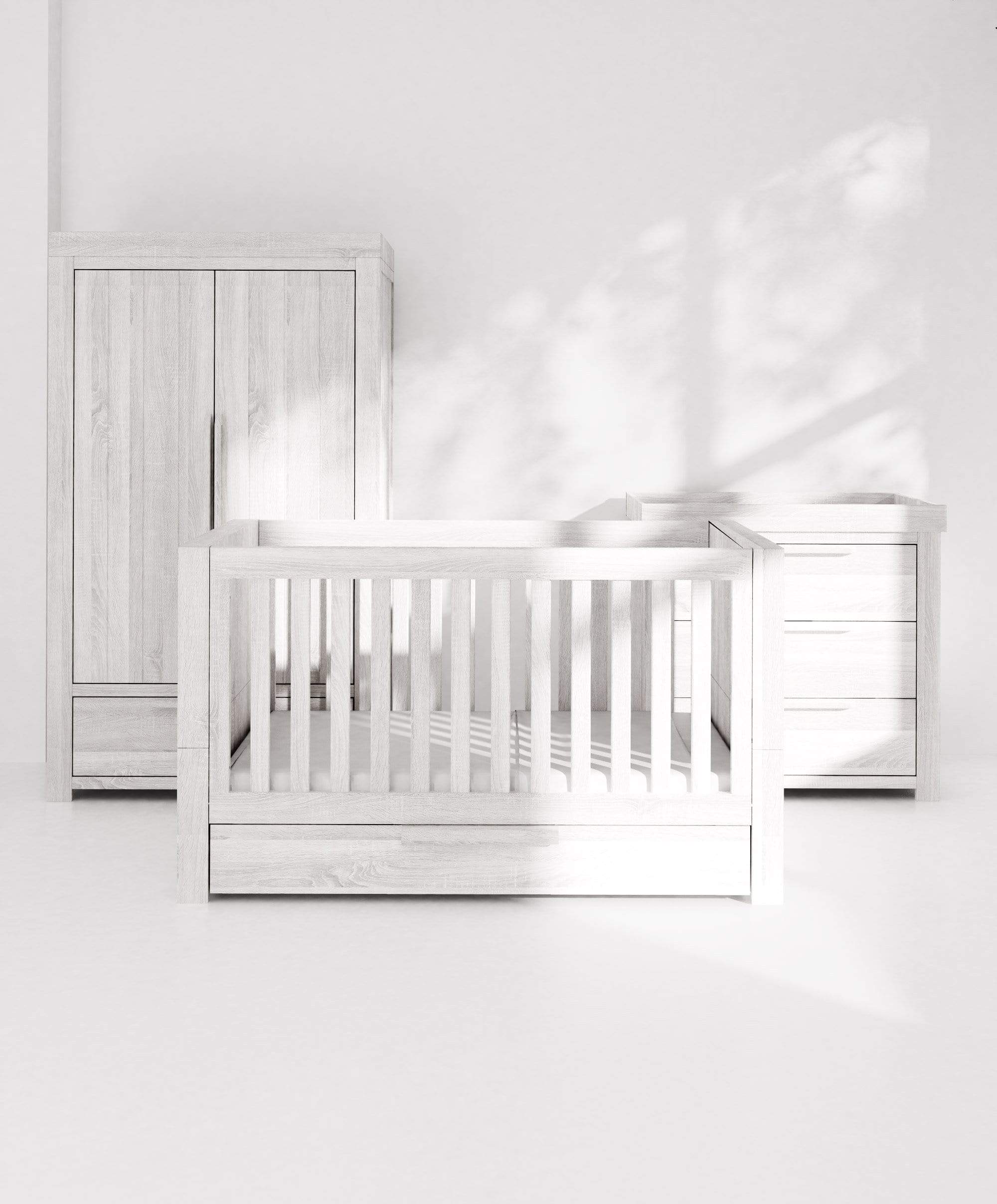 Franklin 3 Piece Cotbed Range with Dresser Changer & Double Wardrobe - White Wash - Image 18