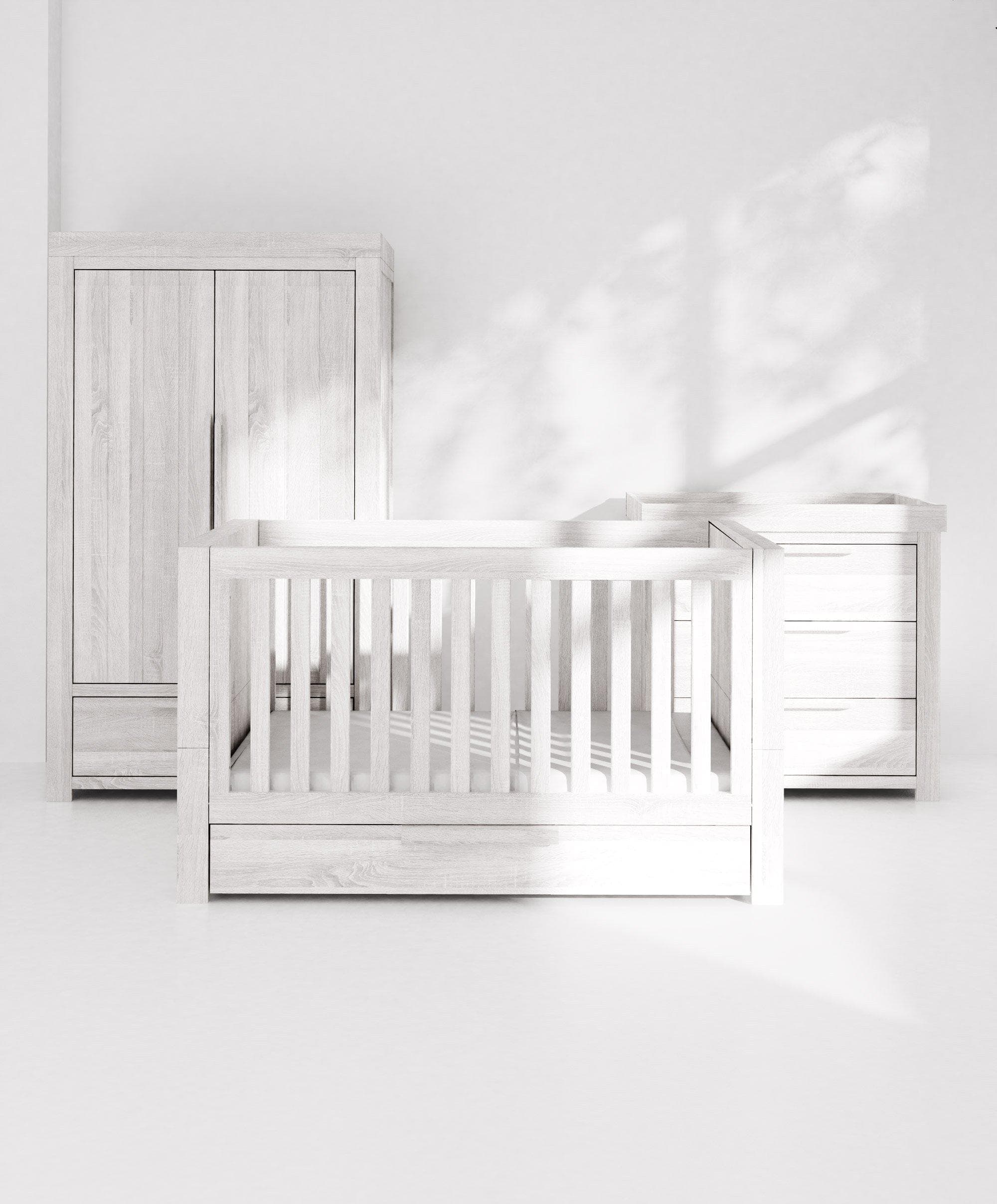 Franklin 3 Piece Cotbed Range with Dresser Changer & Double Wardrobe - White Wash - Image 7